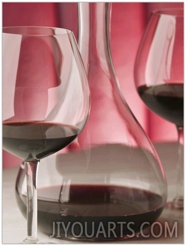 Red wine glasses and decanter