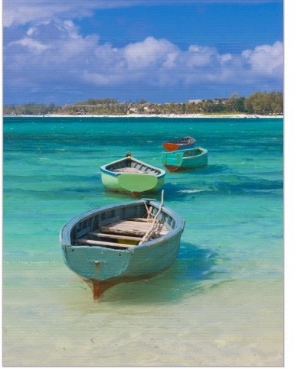Small Fishing Boats in the Turquoise Sea, Mauritius, Indian Ocean, Africa