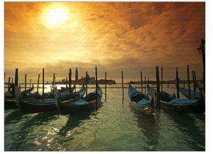 Venice,Veneto,Italy,Gondolas Tied at the Bacino Di San Marco
