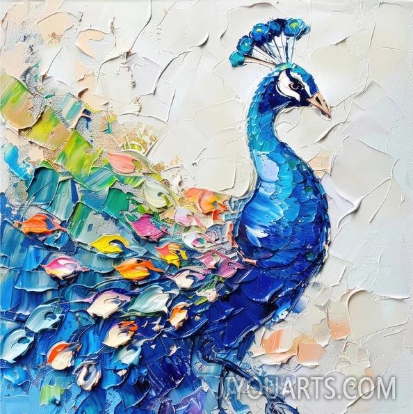 Peacock Oil Painting Bird Original Art Rustic Animals Impasto Artwork Textured Wall Art Decor for Home