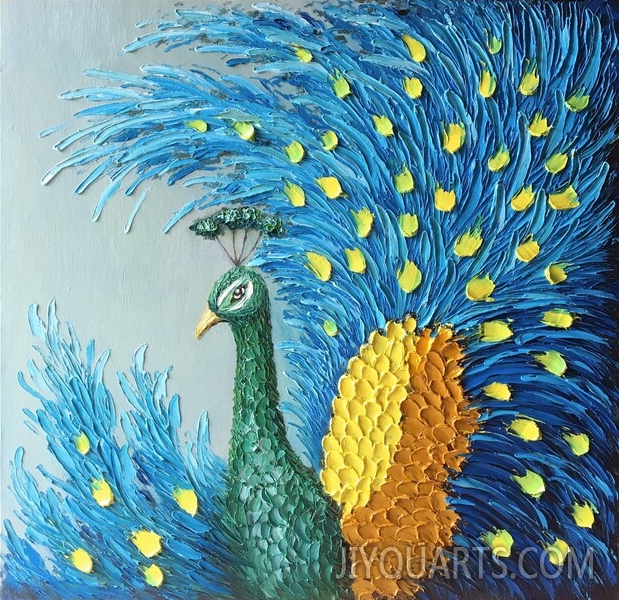 Original Painting,Peacock Oil Painting,Palette knife Painting,impasto oil on canvas,heavy texture,Framed,Ready to hang