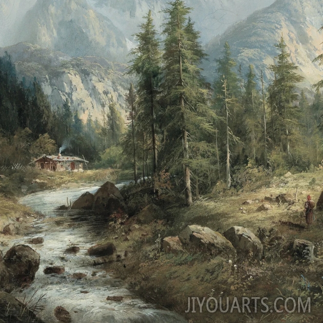Rustic Mountain Landscape Painting, Vintage Forest Print, Country Wall Decor, Vintage Landscape Print, Antique Scenery Print, Printable Art