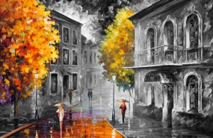Oil Painting On Canvas Made With Palette knife City Scene