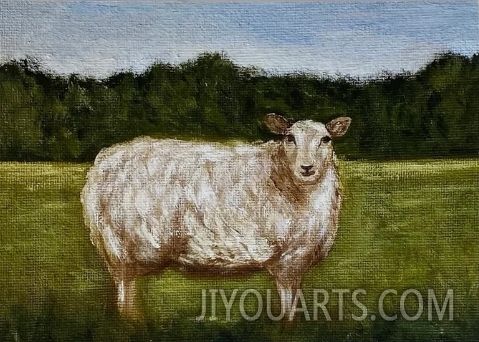 WOOLY Art Print   Unframed Sheep Oil Painting Print   Small Sheep Oil Painting   Ewe Oil Painting   Countryside Original Oil Art