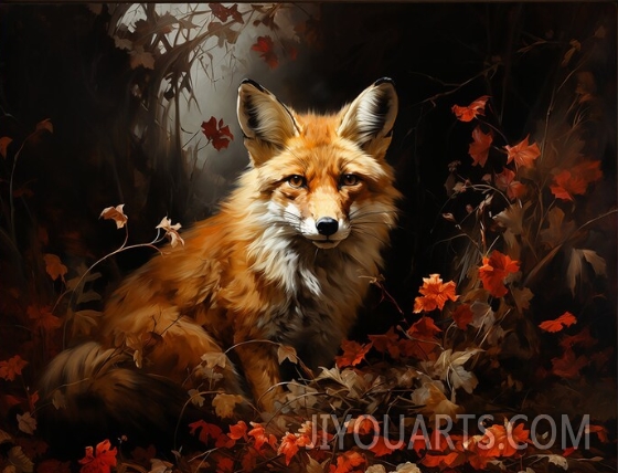 Fox Painting， Wall Art ，Animal Portrait ，Fox Oil Painting Art， Matte Print