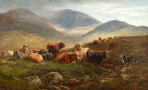 Highland Cattle c1880s Victorian Country Landscape Painting