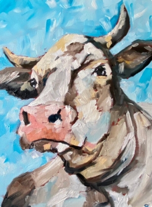 Whitebred White cattle   original oil painting on wrapped canvas