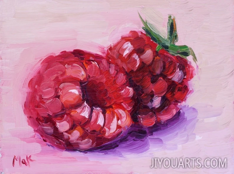 Raspberry Oil Painting Small Fruit Original Art Kitchen Impasto Artwork