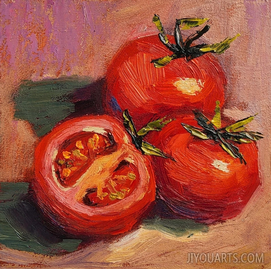 Tomato red Painting Vegetable oil art Kitchen Original Art Still Life Oil Painting Impasto Food Small Wall Art Artwork