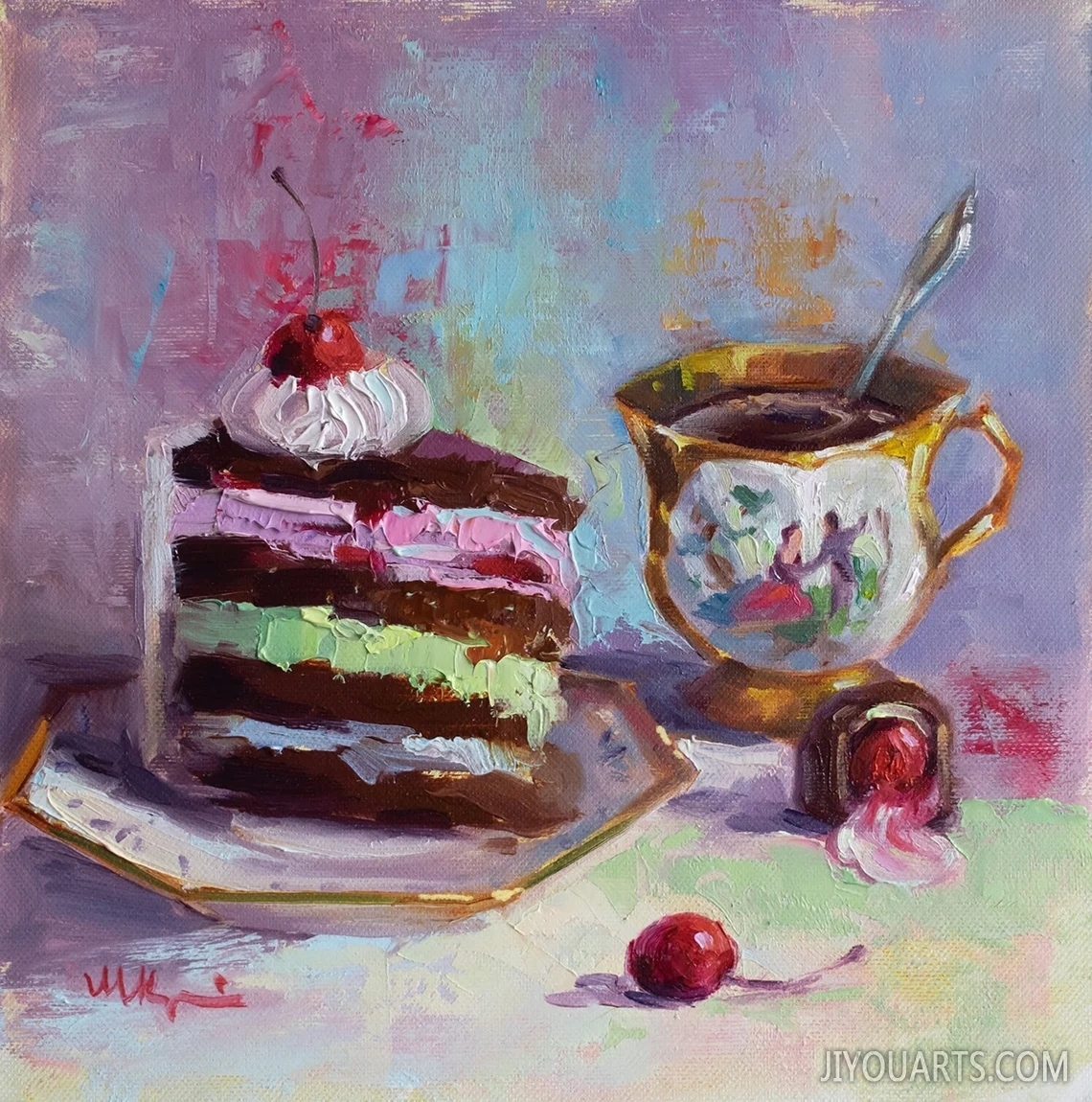 Birthday Cake   Original Oil Painting   Gift for Mother   Art for Kitchen
