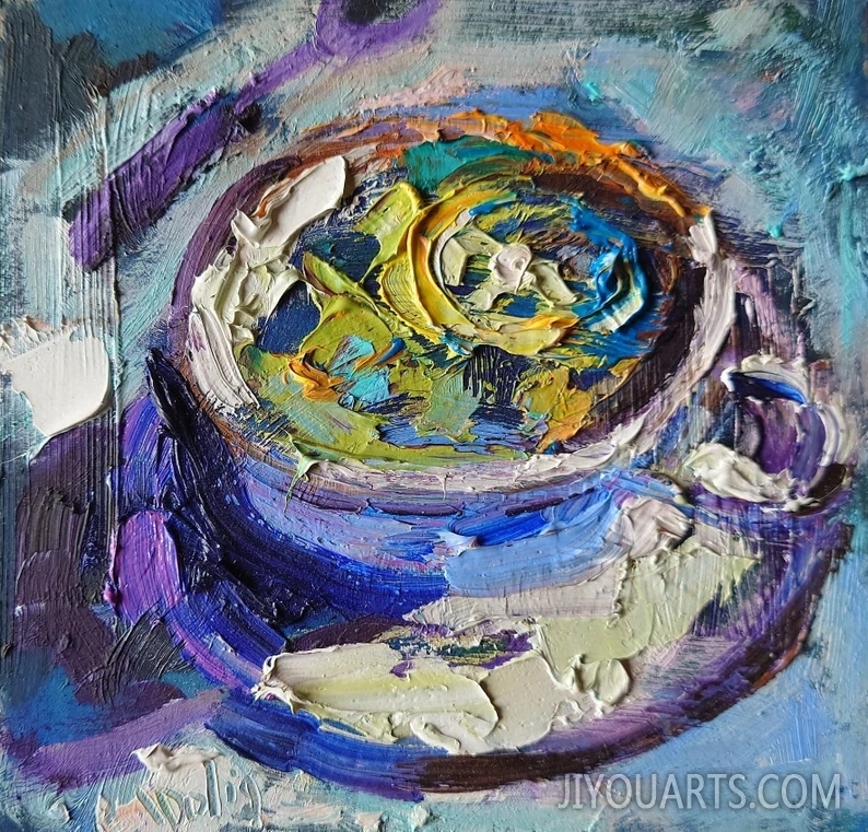 Tea cup art, original oil painting