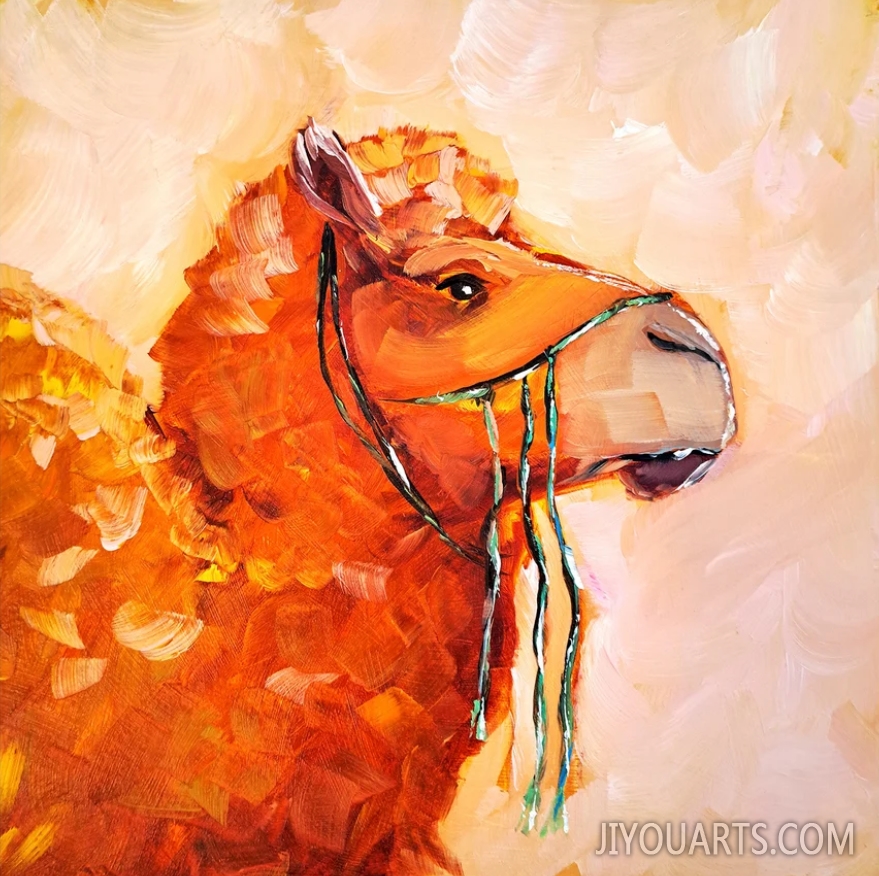 Camel Oil Painting Animal Original Art Wild Animals Oil Painting