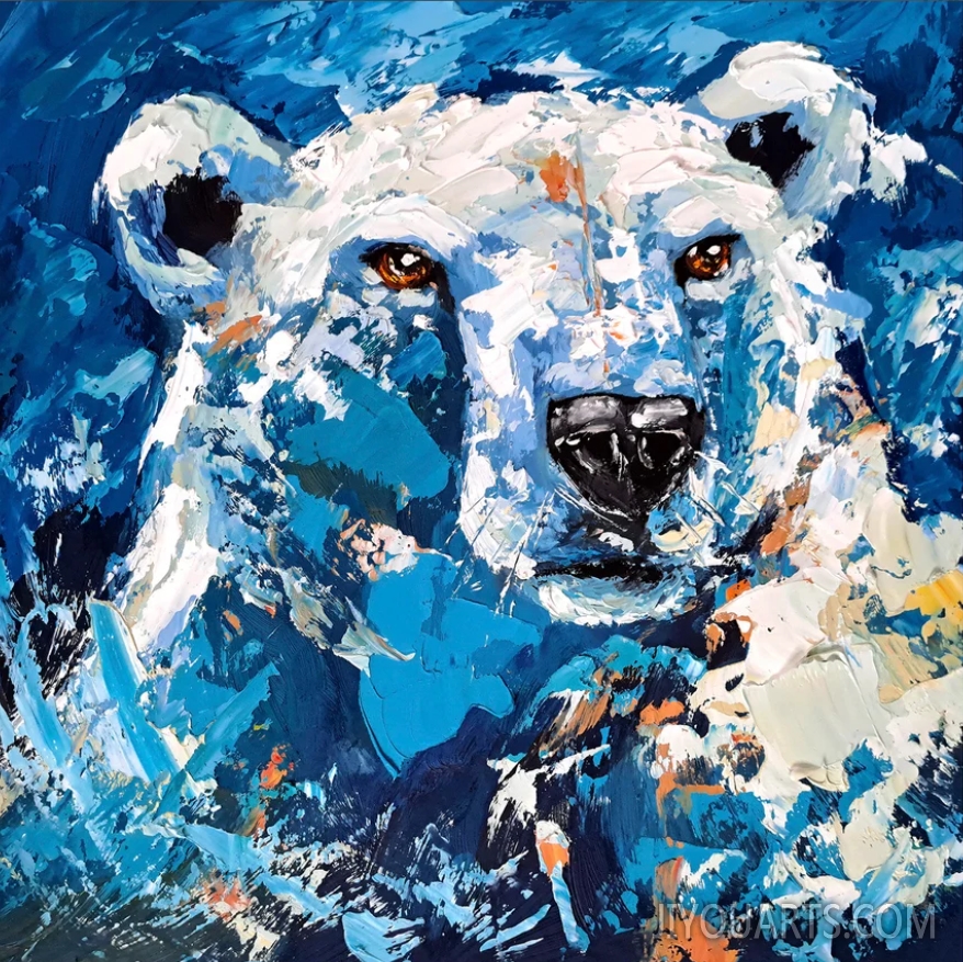 Polar Bear Oil Painting Animal Original Art Bear Impasto Artwork Animals Portrait Wall Decor Gifts