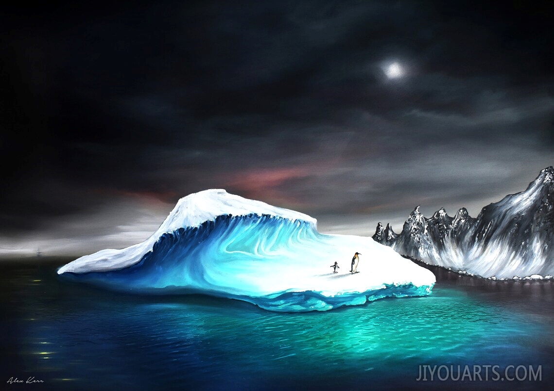 Antarctic Penguins, Oil painting Print