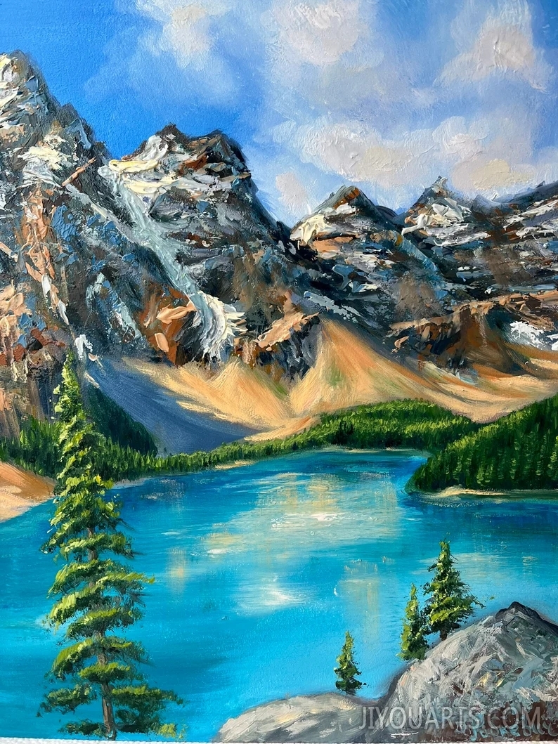Moraine Lake Parks Canada Oil painting Mountain landscape nature of canada