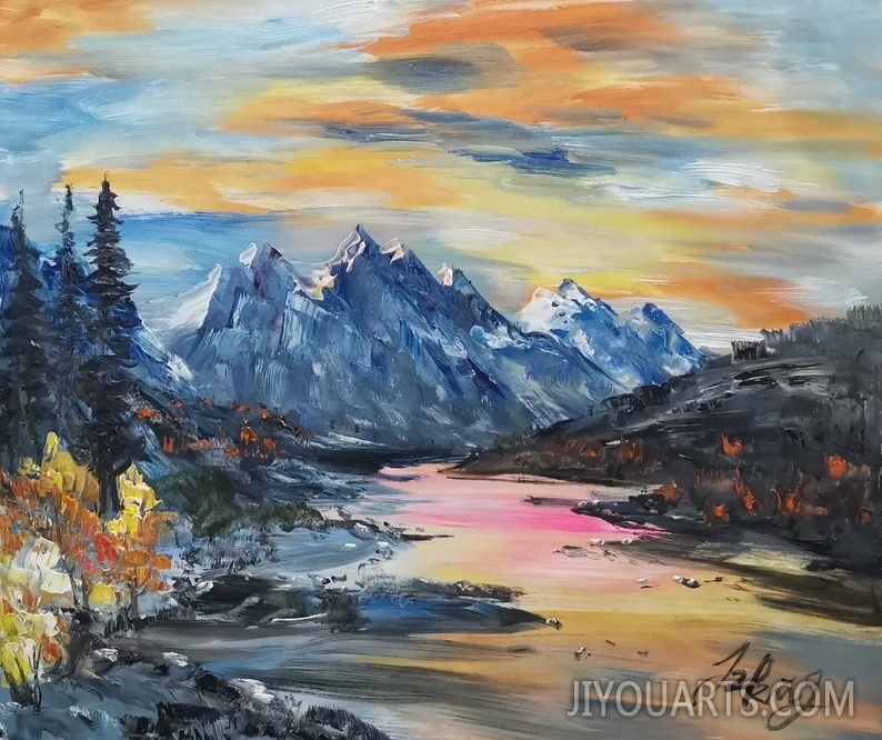 Sunset Banff National Park, Canada Home Decor Holiday Artwork Texture Painting Dining Wall Art