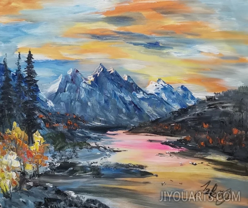 Sunset Banff National Park, Canada Home Decor Holiday Artwork Texture Painting Dining Wall Art