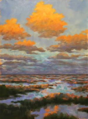 Abstract orange clouds over Saltgrass ocean coastal marine
