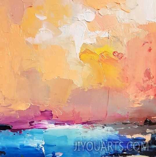 Large orange wall art, Colorful Abstract landscape art, Sunset sea , Original oil painting on canvas