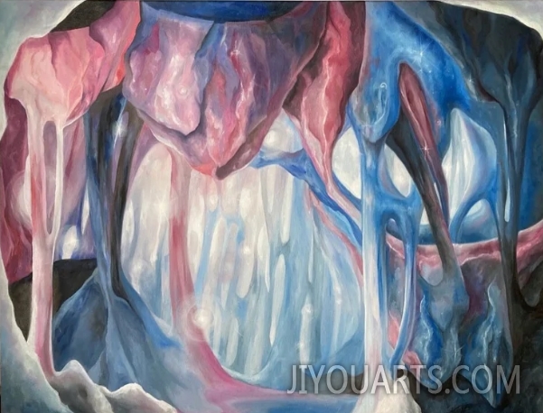 ORIGINAL OIL Icy Cave Blue with Sparkles and Depth Painting titled  Silence