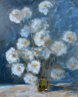 Dandelion Painting Flower Original Art Wildflower Oil Artwork Floral Gift