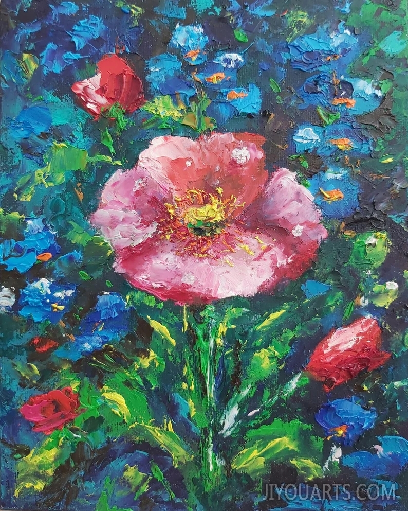 Flowers painting oil on canvas Original Painting Flowers Abstract Artwork Small Painting Impasto Oil Painting Wall art Poppy field painting