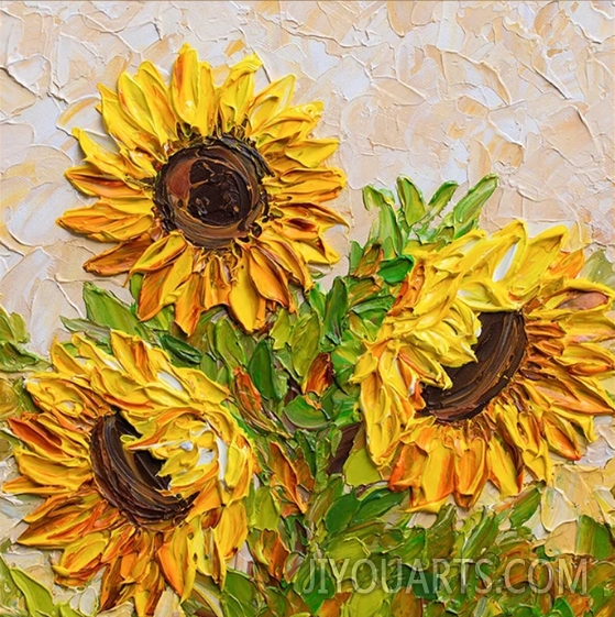 Minimalist Sunflower Oil Painting on Canvas, Large Wall Art,Original Abstract Floral Wall Art Custom Painting Yellow Decor Living Room Decor