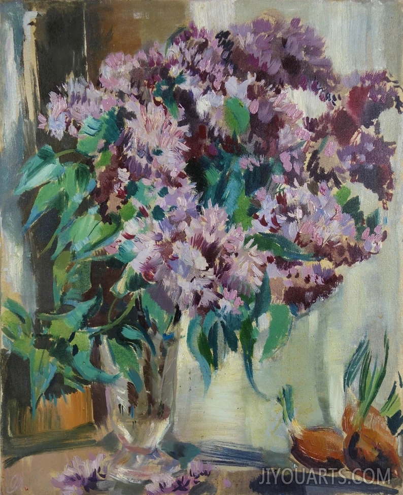 Still Life with Flowers Oil Painting on Canvas, Original Art Work, Oil Paintings on Canvas, Ukrainian Painting, Vintage Oil Painting