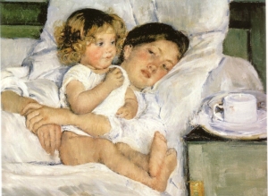 breakfast in bed   mary cassatt high quality hand painted oil painting mother and child family love for child room decor or gift