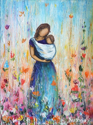 Custom oil painting mother with baby, mother and child art