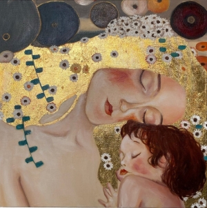 Oil Painting with Gold Leaf   Mother and Child