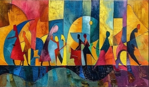 Large Abstract Colored Figures Oil Painting on Canvas Wall Art, Picasso Art Original Famous Painting Trendy Wall Art Living Room Home Decor