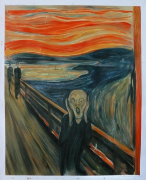 The Scream   Edvard Munch hand painted oil painting reproduction,Figures on Bridge,Sunset with Cloudy Orange Sky Landscape