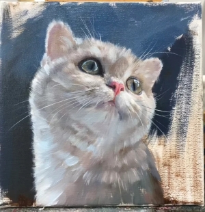 Custom Cat Portrait Oil Painting, Hand Painted Realistic Feline Artwork, Original Pet Memorial Gift, Light Gray British Shorthair Canvas