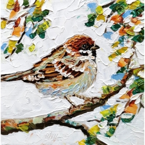 Sparrow Bird Painting Original Art Animal Wall Art American Bird Impasto Oil Painting Small Artwork