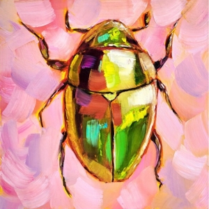 Beetle Painting Insect Original Art Animal Oil Painting Bug Wall Art