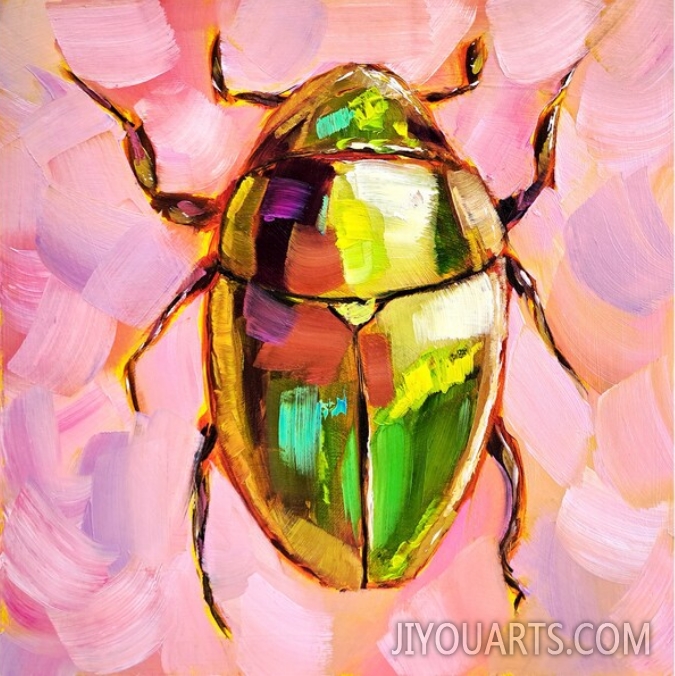 Beetle Painting Insect Original Art Animal Oil Painting Bug Wall Art