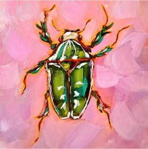 Green Beetle Painting Insect Original Fine Art Animal Oil Paintings Bug Wall Art