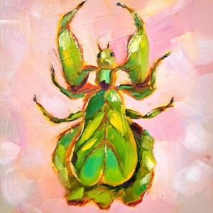 Mantis Painting Insect Original Art Animal Oil Artwork Bug Wall Art Decor