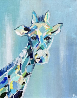Original Giraffe oil painting on stretched canvas ,African animal painting , Wall decor, Kids room decor