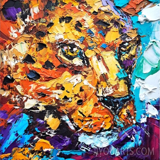 Leopard Portrait Oil Painting Animals Original Art Wild Animal Impasto Artwork Personalized Gifts