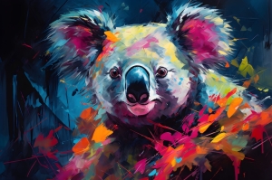 Colorful Koala Bear Oil Painting Print on Framed Canvas Home Wall Art Decor