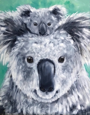 Koala mum with baby joey small original one of a kind painting