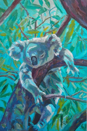 Sleeping Koala, Australian Animal, Symbol of Australia, Original Oil Painting