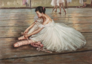 Adjusting dance shoes Ballet Dancer HANDMADE IN STOCK Oil Painting