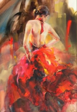 Flamenco Dance Oil Painting Art Canvas, Spanish Wall Decor, Dance Lover Gift, Hand Painted Artwork, Vibrant Colors