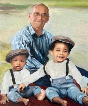 Commission family oil portrait painting on canvas from photo, Custom art