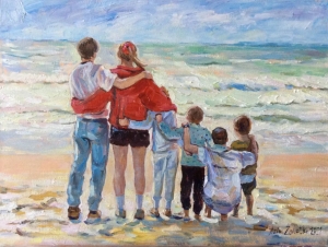 Custom Family beach painting from photo on canvas Custom Painting,Custom painting Custom family oil portrait Art