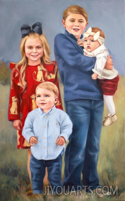 Custom family portrait on canvas from photo, Hand painted, Family painted portrait