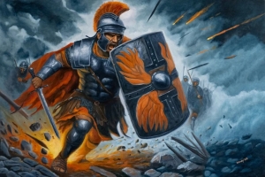 In need of a leader, unbreakable brave roman soldier in action, ancient roman empire